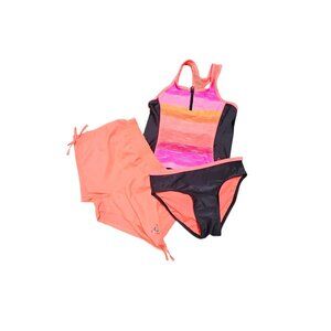 Gerry Girls Swimwear Youth 3PC Swim Set UPF 30+ Orange Med 7/8 Polyester